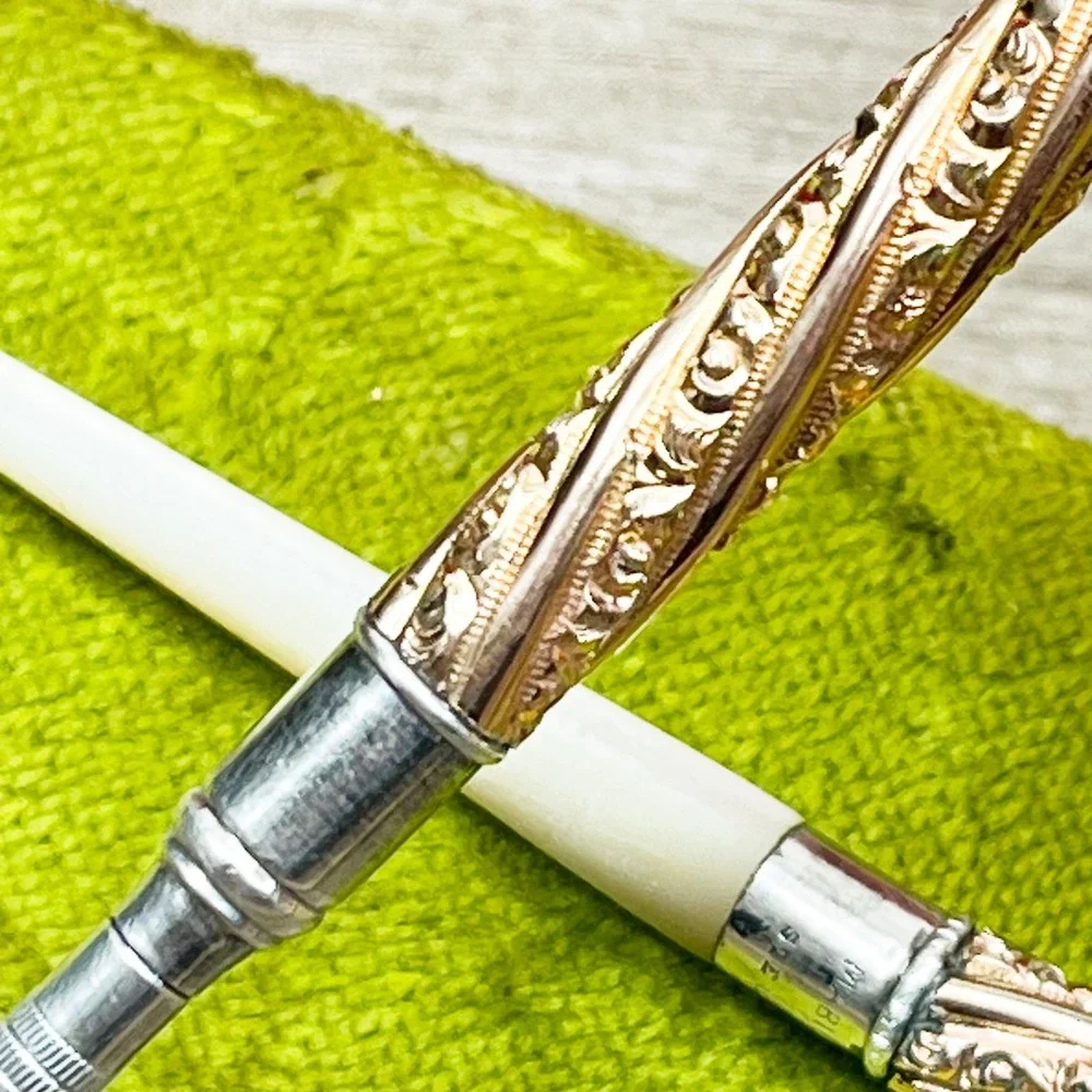 Mabie Todd & Co Sterling Silver Mother of Pearl Dip Pen Set Vintage Nibs Case